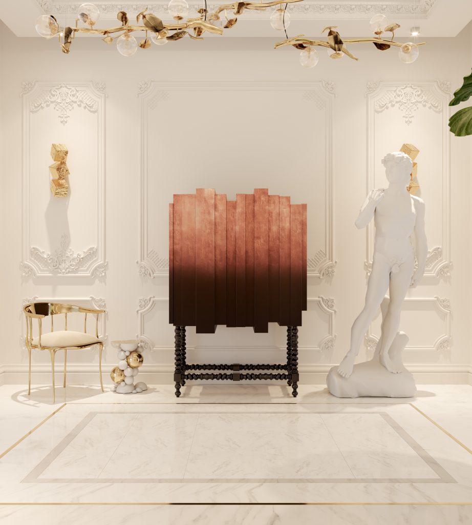 trends colors, an hallway room with a brown D. Manuel cabinet