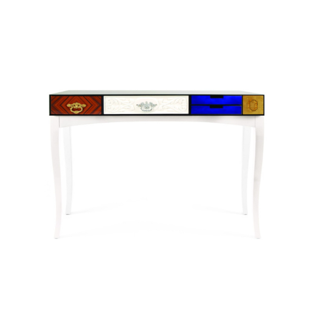 contemporary luxury white console table with drawers with color