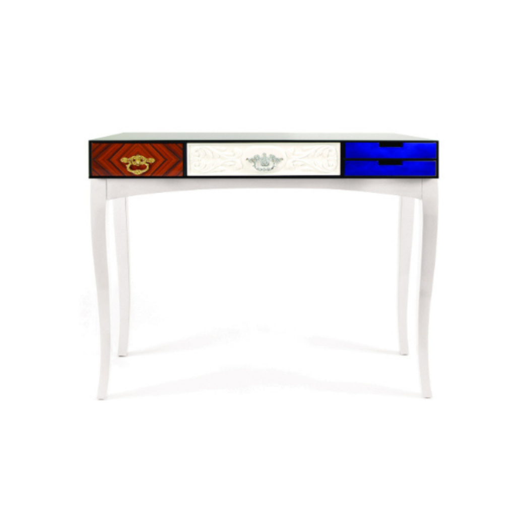 contemporary luxury white console table with drawers with color